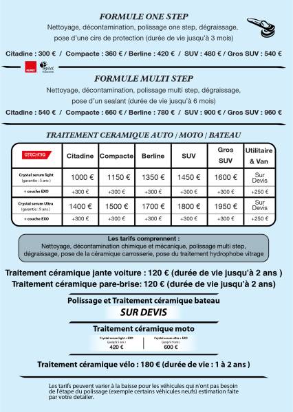 Nos tarifs et prestations de detailing à Marseille, Toulon et La Ciotat