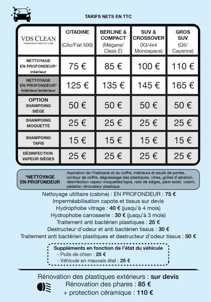 Nos tarifs et prestations de detailing à Marseille, Toulon et La Ciotat